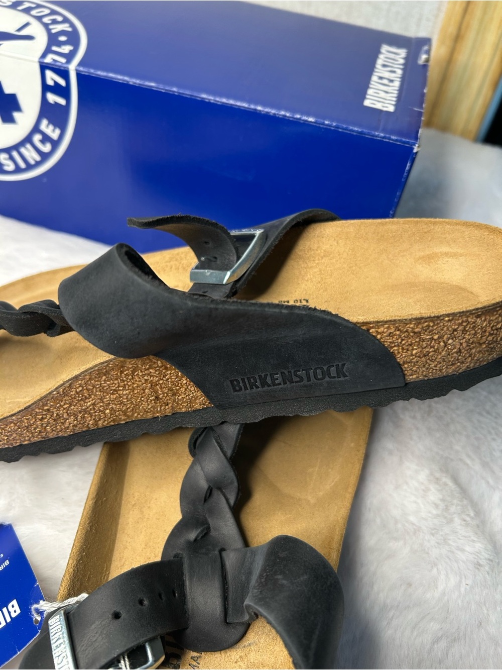 Birkenstock Women’s 41/10 Gizeh Braided Thong Sandal New In Box Leather Black - Picture 6 of 7